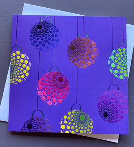 Baubles on Purple Christmas Card
