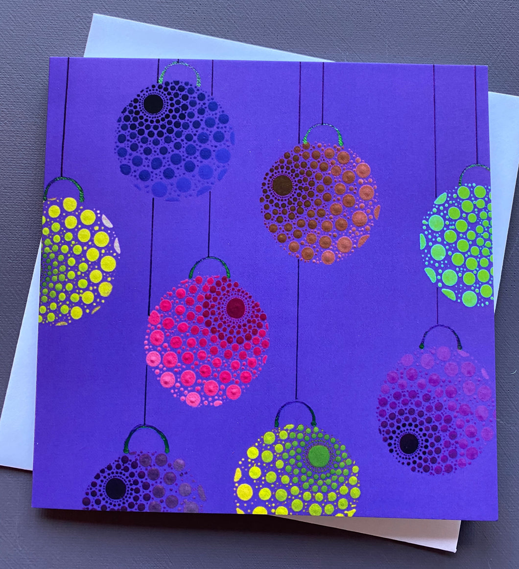 Baubles on Purple Christmas Card
