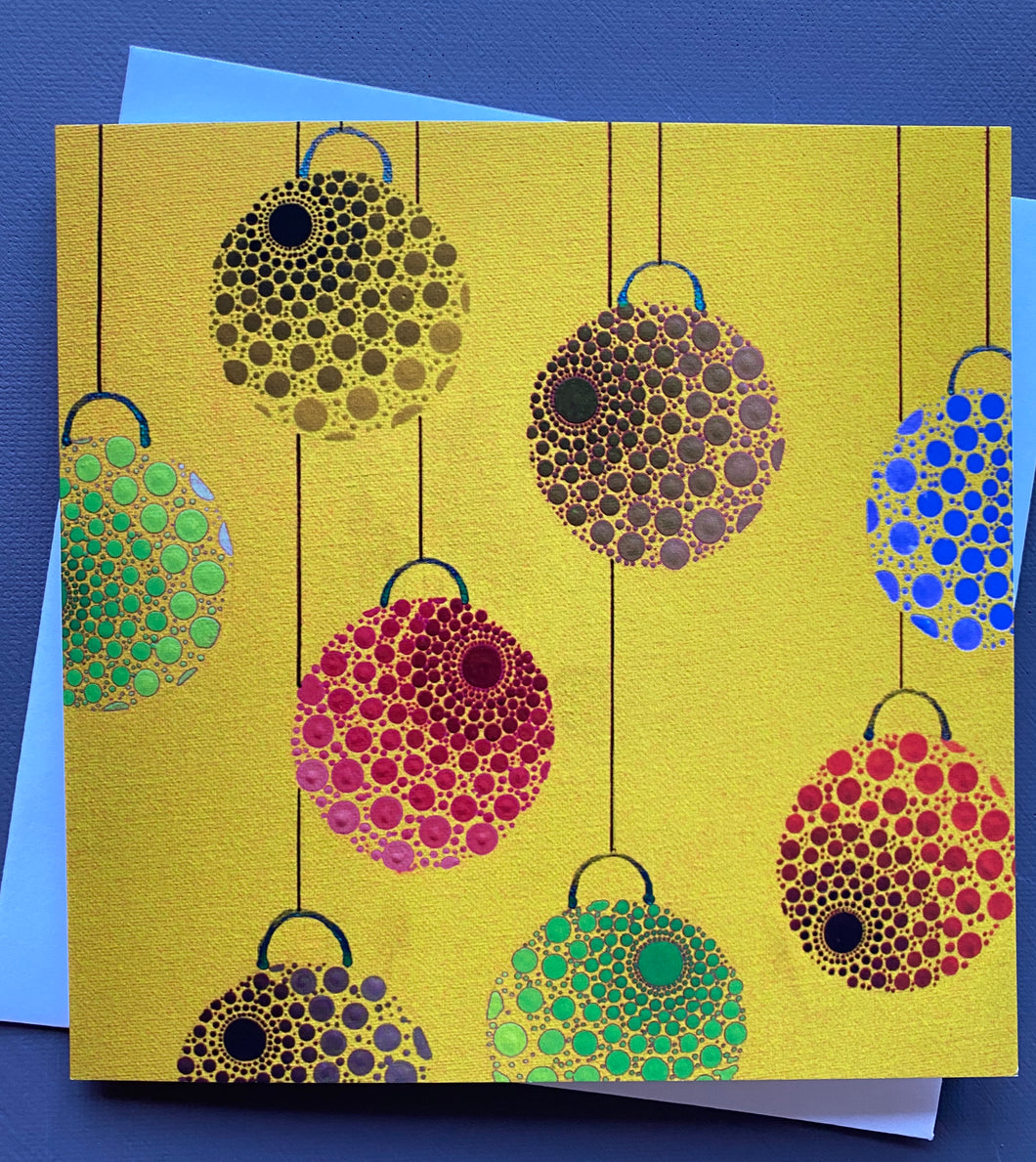 Baubles on Yellowy Gold Christmas Card