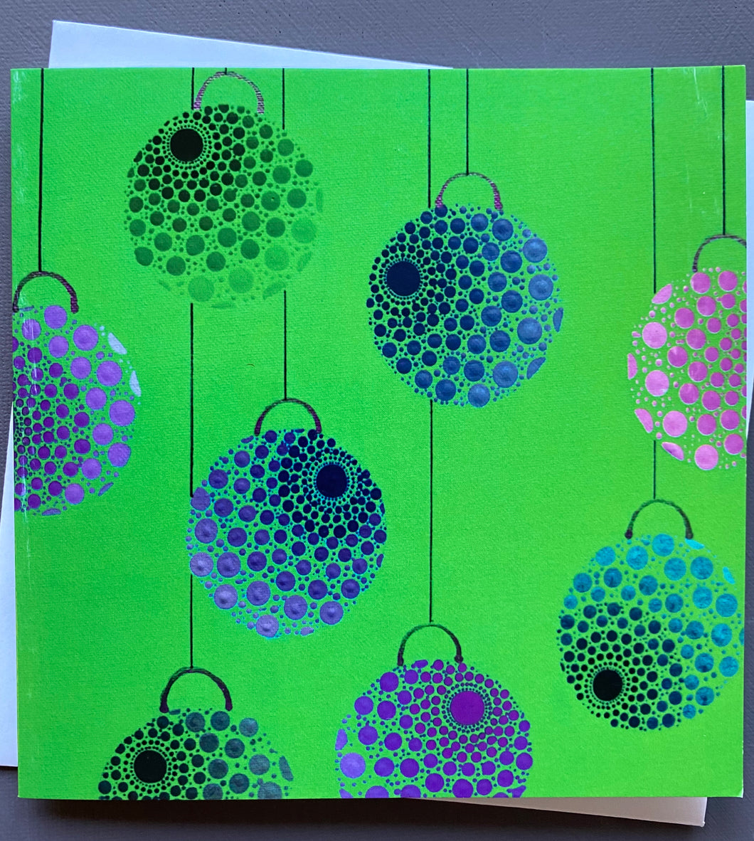Baubles on Green Christmas Card