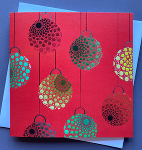 Baubles on Red Christmas Card