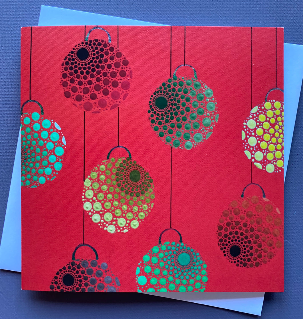 Baubles on Red Christmas Card