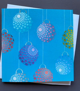 Icy Baubles on Blue Christmas Card